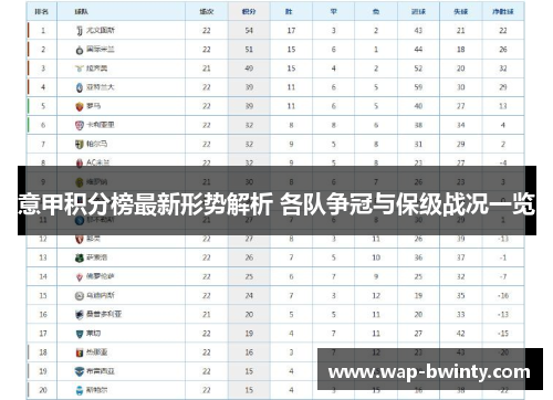 意甲积分榜最新形势解析 各队争冠与保级战况一览